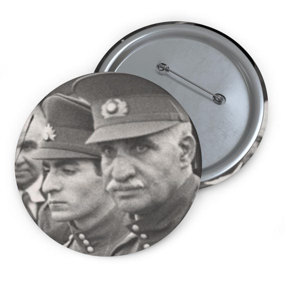 Reza Shah and Crown Prince Portrait Pin Button | MIGA | Pahlavi | Persian
