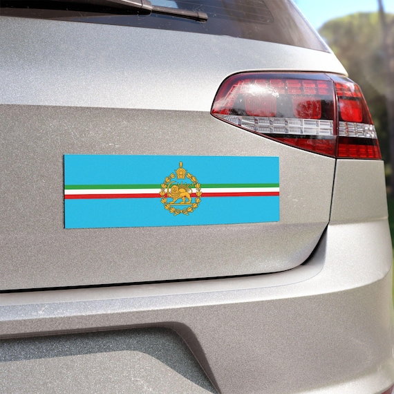 Car Magnet | Vintage Persian Emblem | Turquoise | Tricolor stripe | Green White Red | Lion and Sun