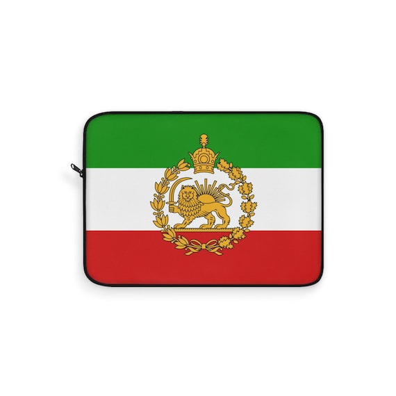 Iran Imperial Lion and Sun with Crown Flag Laptop Sleeve | Green White Red Stripes