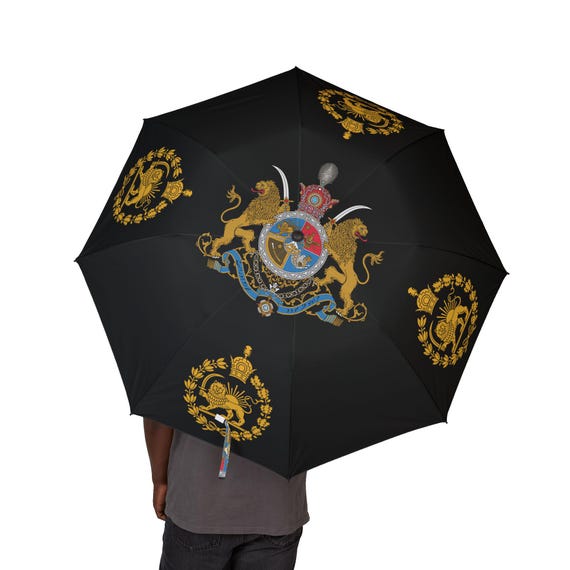Iran Flag Black Umbrella | Lion and Sun | Crown | Pahlavi Dynasty Coat of Arms