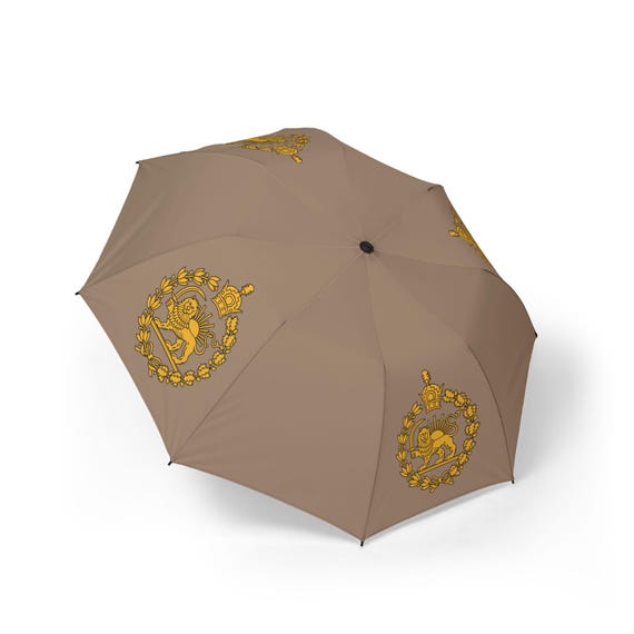 Iran Flag Safari Beige Umbrella | Lion and Sun | Crown