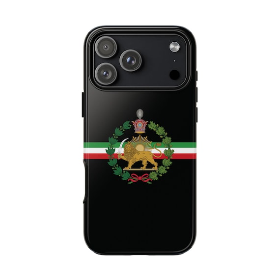 Iran Flag iPhone Case | Imperial Lion and Sun with Crown | Traditional Version | Black Tough Case