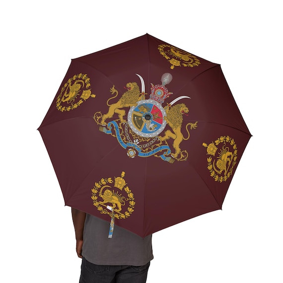 Lion and Sun Umbrella | Oxblood Manor | Pahlavi Emblem Top | Javid Shah | MIGA | Crown | Persian