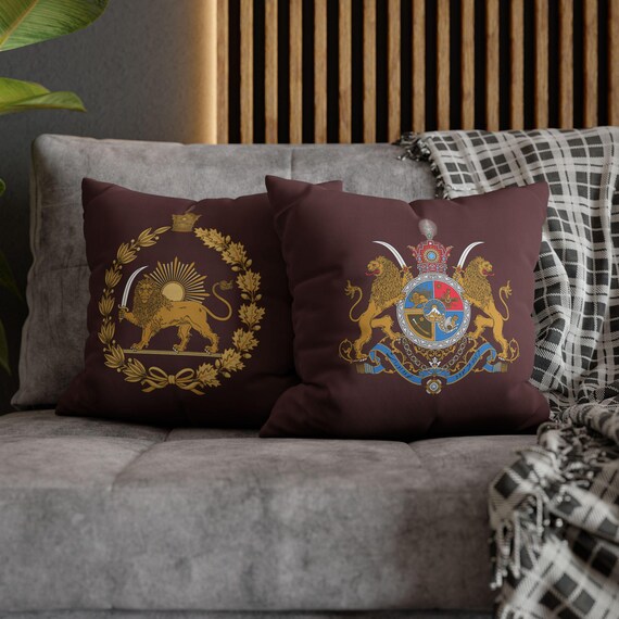 Persian Throw Pillow Cover | Couch Cushion Cover | Oxblood Manor | Pahlavi Emblem | Lion and Sun