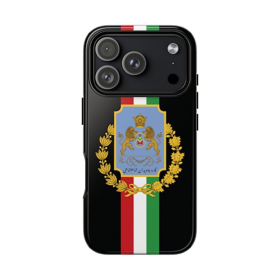 Iran Flag iPhone Case | Imperial Guard | Crown | Black Tough Case | Vertical Flag | Persian Immortals