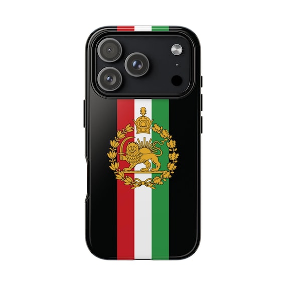 Iran Flag iPhone Case | Imperial Lion and Sun with Crown | Black Tough Case | Vertical Flag