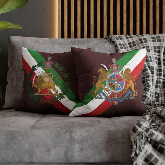 Persian Throw Pillow Cover | Couch Cushion Cover | Oxblood Manor | Pahlavi Emblem | Lion and Sun | Tricolor pattern
