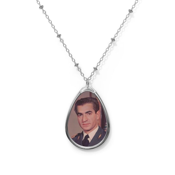 Mohammad Reza Shah Historical Portrait Pendant | Oval Necklace | Teardrop Pendant | Shah Pendant