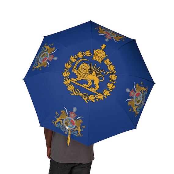 Iran Flag Navy Umbrella | Imperial Standard of Shah | Lion and Sun | Crown | Pahlavi Dynasty