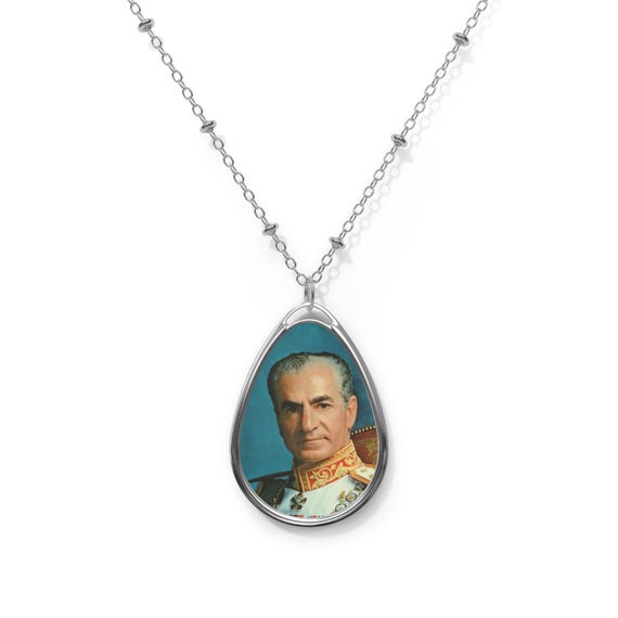 Mohammad Reza Shah Historical Portrait Pendant | Oval Necklace | Teardrop Pendant | Shah Pendant