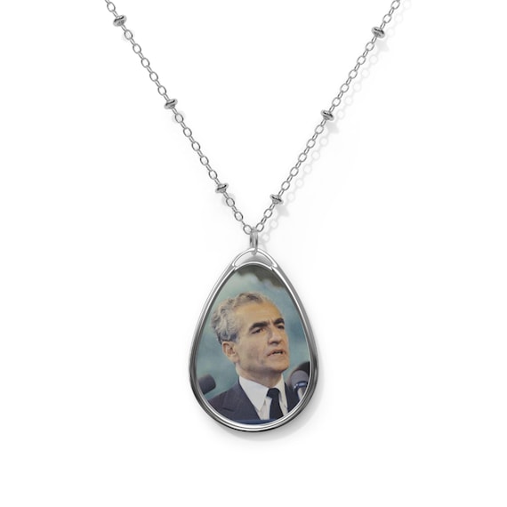 Mohammad Reza Shah Historical Portrait Pendant | Oval Necklace | Teardrop Pendant | Shah Pendant