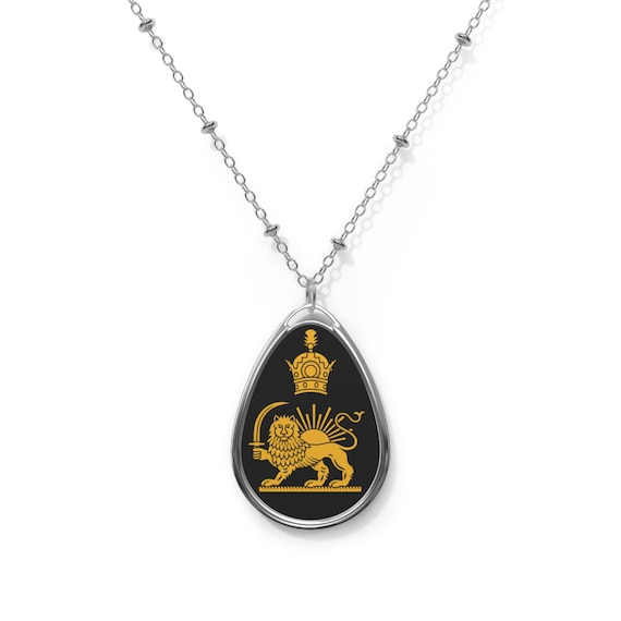 Lion and Sun Necklace | Jewelry | Persian | MIGA | Flag | Teardrop Pendant