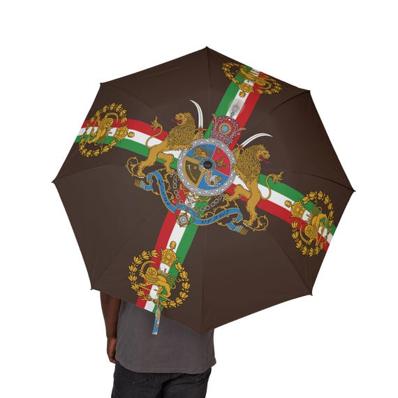Persian Umbrella | Espresso Chestnut | Lion and Sun with Crown | Pahlavi Emblem | Handpicked Design Emblem