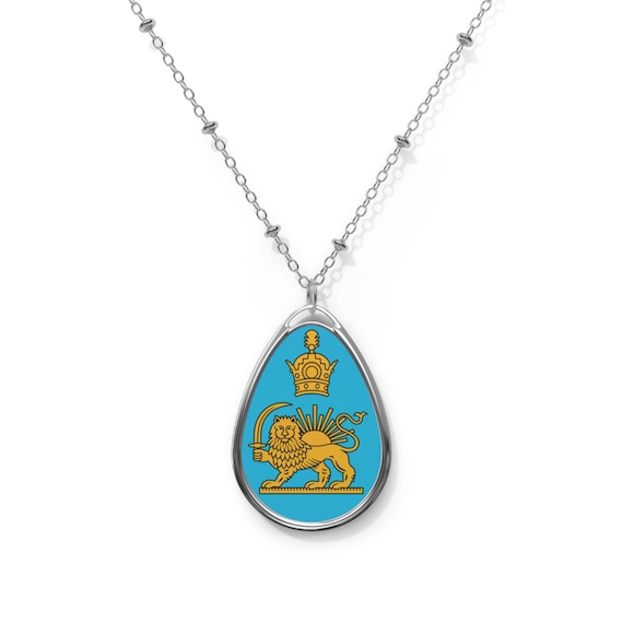 Lion and Sun Necklace | Jewelry | Persian | MIGA | Persian Flag| Teardrop Pendant | Turquoise