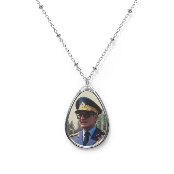 Mohammad Reza Shah Historical Portrait Pendant | Oval Necklace | Teardrop Pendant | Shah Pendant