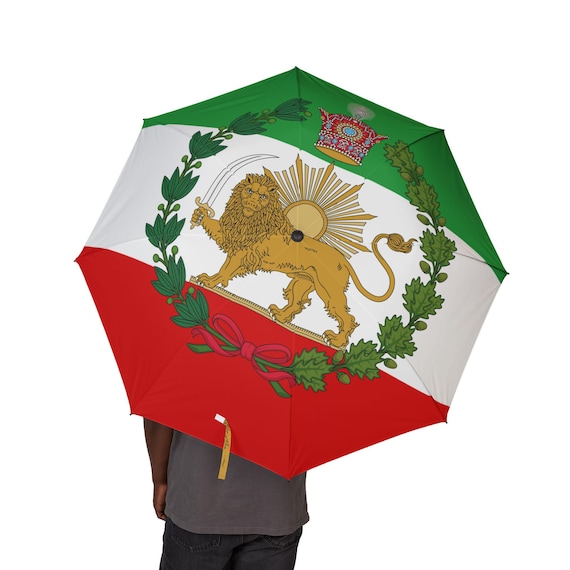Imperial Lion and Sun with Crown Emblem Umbrella | Red White Green Crest Foldable Umbrella