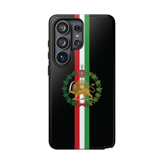 Iran Flag SAMSUNG Case | Lion and Sun | Crown | Black | Traditional Version | Tough Case | Vertical Flag | Imperial