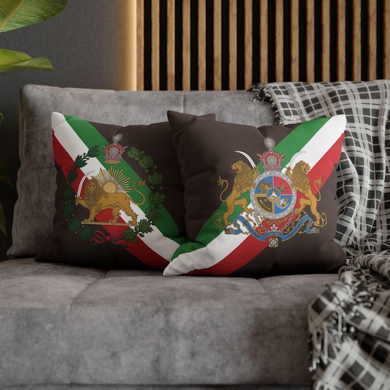 Persian Throw Pillow Cover | Couch Cushion Cover | Earl's Chocolate | Pahlavi Emblem | Lion and Sun | Tricolor pattern