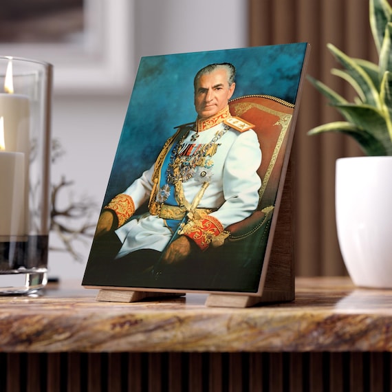 The Shah Portrait Ceramic Tile 8x6” | 20x15cm | Aryamehr | Pahlavi | MIGA | Lion and Sun