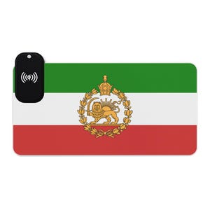 Iranskt lejon och sol med kronflagga LED-spelmusmatta trådlös laddning