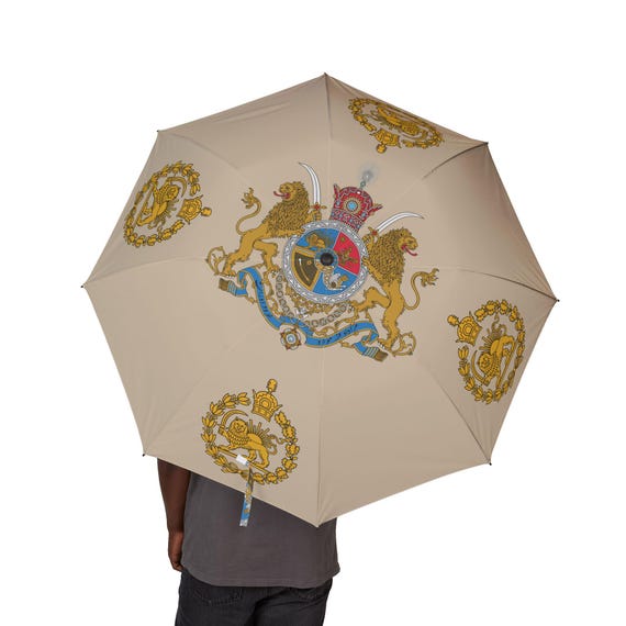 Lion and Sun Umbrella | Champagne Silk | Pahlavi | Javid Shah | MIGA | Crown | Persian