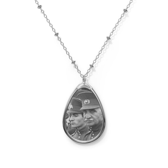 Reza Shah and Crown Prince Historical Portrait Pendant | Oval Necklace | Teardrop Pendant | Shah Pendant