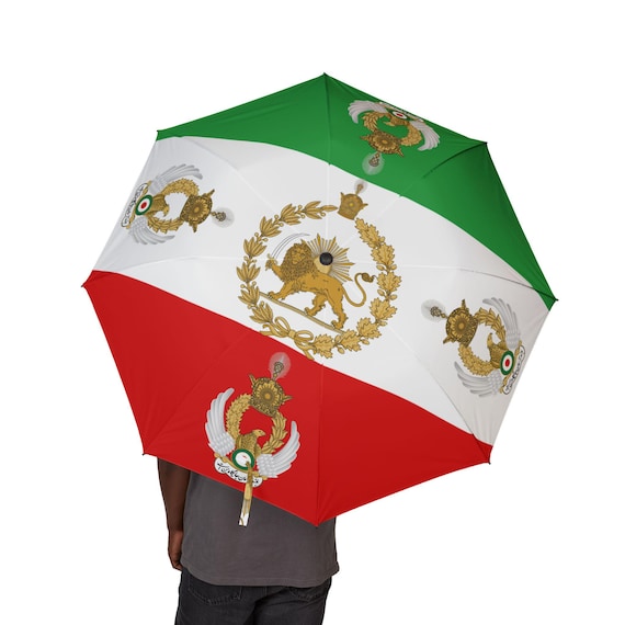 Iran Flag Umbrella | Pahlavi Dynasty | Traditional Lion and Sun | Crown | Imperial Iran
