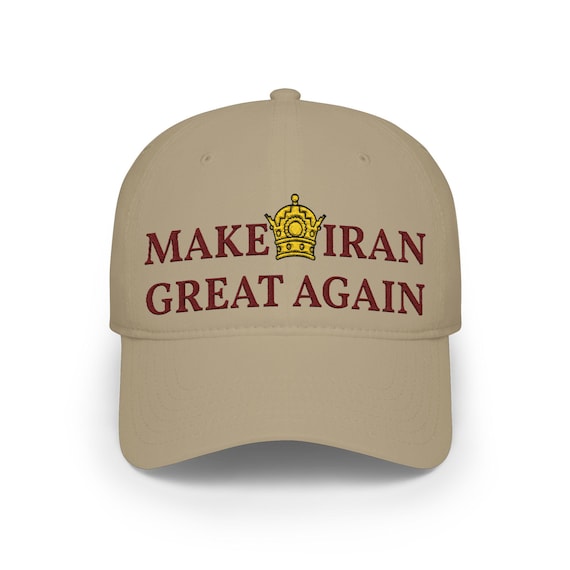 Make Iran Great Again with Crown Khaki/Maroon Baseball Cap with Pahlavi Crown | Front Side Embroidery