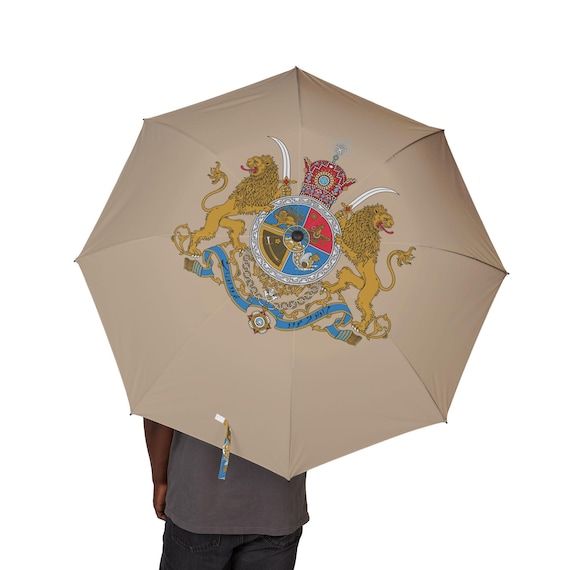 Persian Foldable Umbrella | Champagne Parchment | Pahlavi Emblem