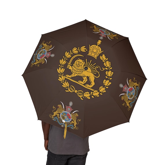 Lion and Sun Umbrella | Espresso Chestnut | Pahlavi Emblem | Javid Shah | MIGA | Crown | Persian