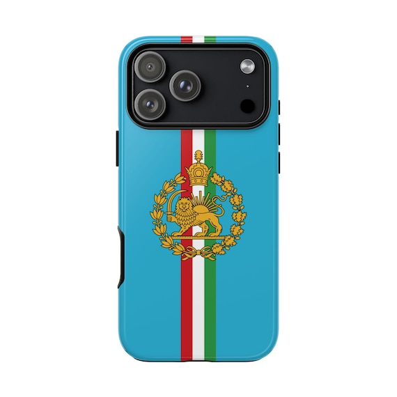 Iran Flag iPhone Case | Imperial Lion and Sun with Crown | Turquoise | Tough Case | Vertical Flag
