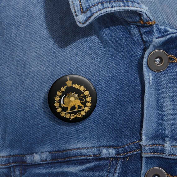 Iran Lion and Sun with Crown Traditional Design Dark Emblem Pin Button