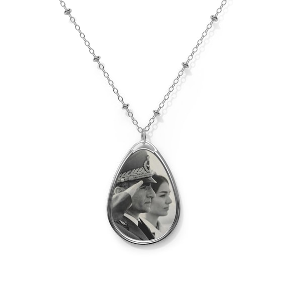 Mohammad Reza Shah and Empress Farah Historical Portrait Pendant | Oval Necklace | Teardrop Pendant | Shah Pendant