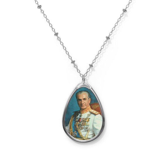 Mohammad Reza Shah Historical Portrait Pendant | Oval Necklace | Teardrop Pendant | Shah Pendant