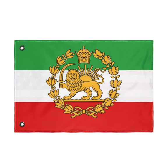 Iran USA Large Lion and Sun with Crown | Double Sided Flag