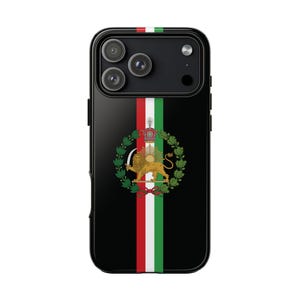 Irans flagga iPhone-skal | Kejserligt lejon och sol med krona | Svart | Traditionell version | Tåligt skal | Vertikal flagga