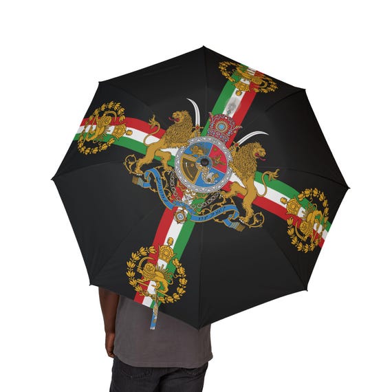 Persian Umbrella | Regent Black | Lion and Sun with Crown | Pahlavi Emblem | Handpicked Design Emblem