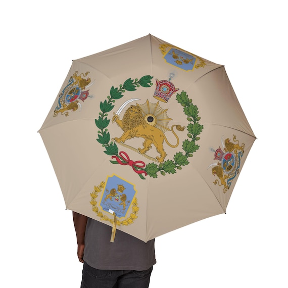 Champagne Silk Foldable Umbrella | Imperial | Lion and Sun with Crown | Imperial Guards | Persian Immortals