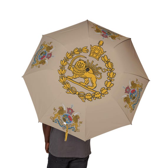 Lion and Sun Umbrella | Champagne Parchment | Pahlavi Emblem | Javid Shah | MIGA | Crown | Persian