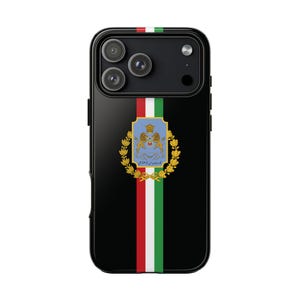 Iransk flagga iPhone-skal | Kejserlig garde | Krona | Svart | Tåligt skal | Vertikal flagga | Persiska odödliga