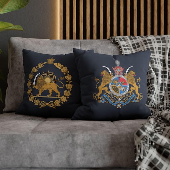 Persian Throw Pillow Cover | Couch Cushion Cover | Midnight Club | Pahlavi Emblem | Lion and Sun