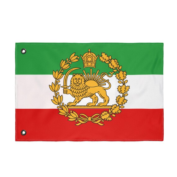 Iran France Large Lion and Sun with Crown | Double Sided Flag