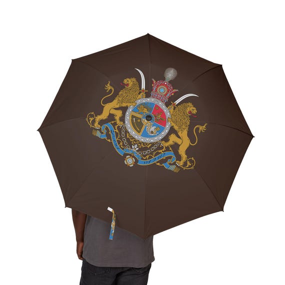 Persian Foldable Umbrella | Espresso Chestnut | Pahlavi Emblem