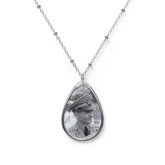 Mohammad Reza Shah Portrait Pendant | Oval Necklace | Teardrop Pendant | Shah Pendant
