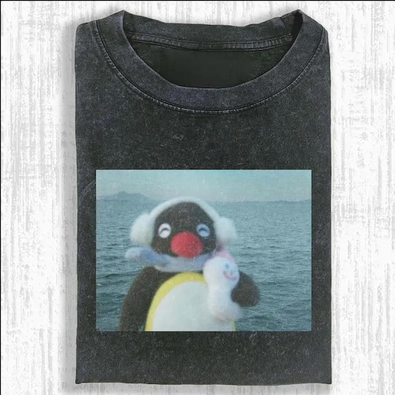 Vintage Pingu Graphic Tee, Funny Animal Meme Shirt, Unisex Crew Neck Short Sleeve