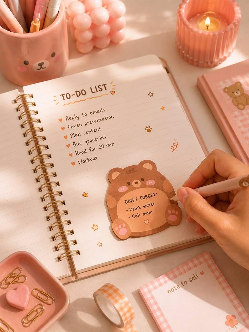 Bear Sticky Notes Kawaii Memo Pad - Etsy