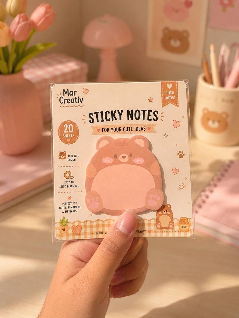 Bear Sticky Notes Kawaii Memo Pad - Etsy