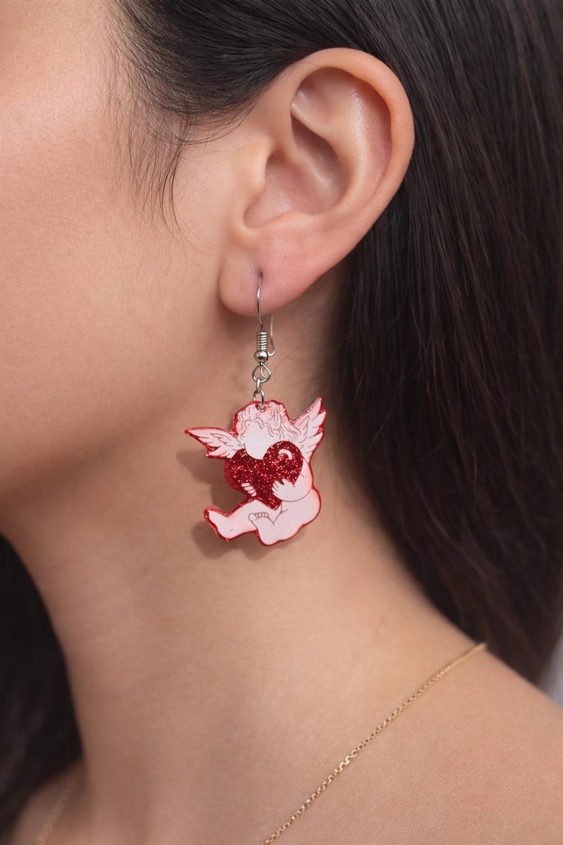 Cupid Angel Earrings | Valentine Heart Cherub Love Statement Earrings bild 2