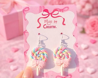 Pastel Lollipop Earrings, Polymer Clay Candy Jewelry, Kawaii Dessert Style, Gift for Her