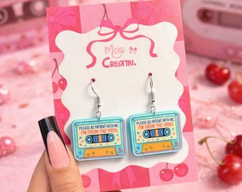 Retro Cassette Earrings, 1900s Quote Acrylic Statement Jewelry